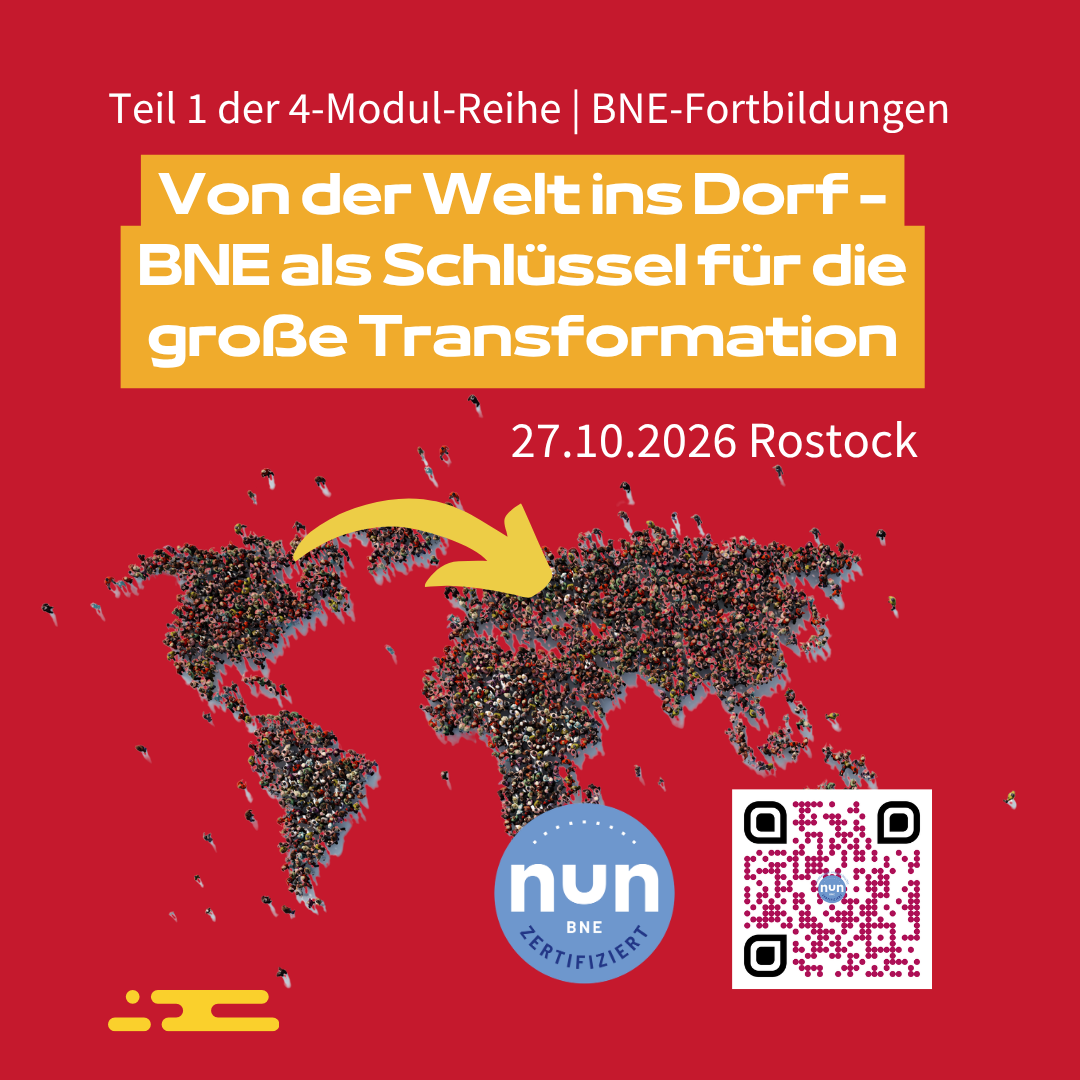 Eine Weltkarte, bestehend aus den Erdteilen, die durch Menschen dargestellt sind, dazu Informationen zu Titel, Ort und Zeit 